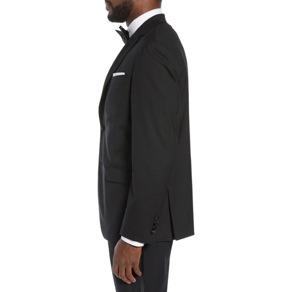 NWT Nordstrom's Rack Trim Fit Stretch Tuxedo Jacket Suit Blazer Black Size 42S - Picture 4 of 10